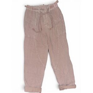 Free People Womens XS Mauve Herringbone Utility Paperbag Tapered Barrel Pants